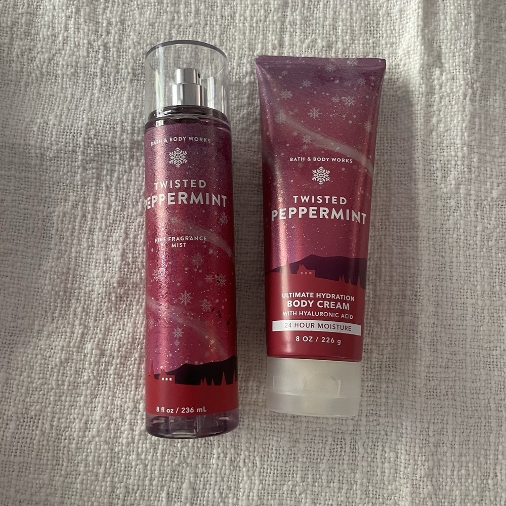 Bath & Body Works Twisted Peppermint Body Cream &‎ Fragrance Spray Holiday NEW